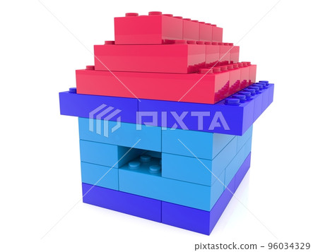 Colorful toy house built of toy bricks 96034329