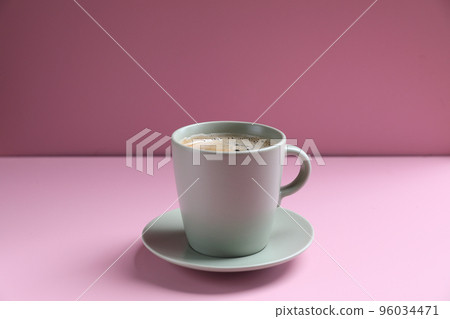 Black coffee white cup isolated on pink background 96034471