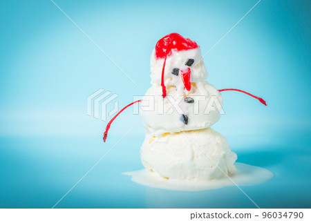 creative concept  melting scoops ice cream snowman 96034790