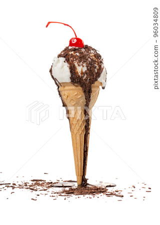 unstable waffle cone with scoop,  of ice cream 96034809