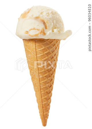 waffle cone white with caramel ball of ice cream 96034810