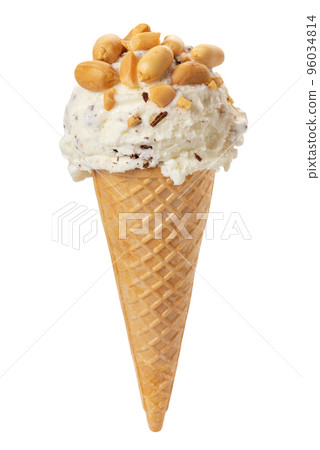 waffle cup with chocolate chips scoop of ice cream waffle cup with chocolate chips scoop of ice cream 96034814