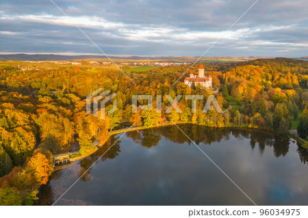 Konopiste medieval castle and water reservoir from above 96034975