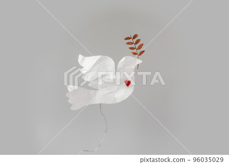 Dove of peace made of crumpled paper with blood splashes on blue background. Stop war concept.  96035029