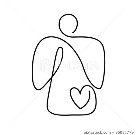 Simple vector Christmas angel with heart, continuous one line drawing, print for clothes and logo design, emblem or silhouette one single line, isolated abstract illustration Simple vector Christmas angel with heart, continuous one line drawing, print for clothes and logo design, emblem or silhouette one single line, isolated abstract illustration 96035779