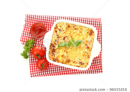 Lasagna isolated on white background, top view Lasagna isolated on white background, top view 96035858