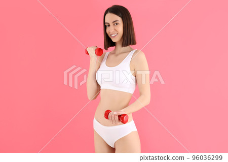 Concept of weight loss with slim young woman 96036299