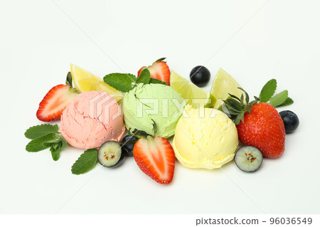 Concept of summer food, ice cream on white background Concept of summer food, ice cream on white background 96036549