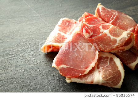 Concept of delicious food with jamon, space for text Concept of delicious food with jamon, space for text 96036574