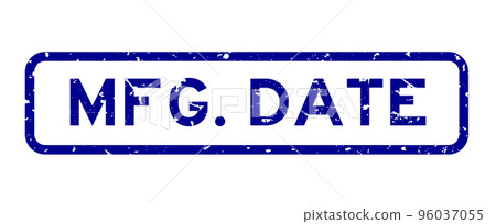 Grunge blue mfg date word square rubber seal stamp on white background 96037055