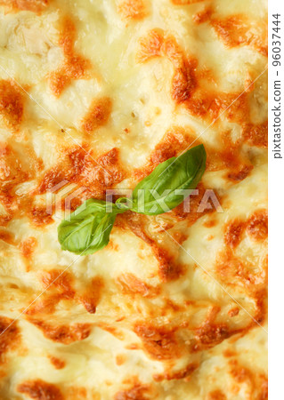Lasagna with basil on whole background, close up Lasagna with basil on whole background, close up 96037444