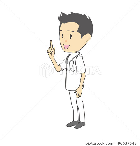 Illustration of a man in a Casey type white coat explaining 96037543