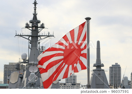 旭日旗海上自衛隊旗宙斯盾船和旭日旗 旭日旗海上自衛隊旗宙斯盾船和旭日旗 96037591