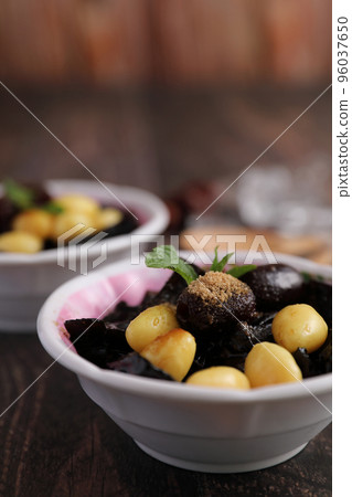 Local Thai dessert glass jelly isolated in wood background 96037650