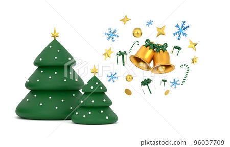 Merry Christmas background with shining gold ornaments. Christmas tree,  snowflakes, gift, candy, 96037709