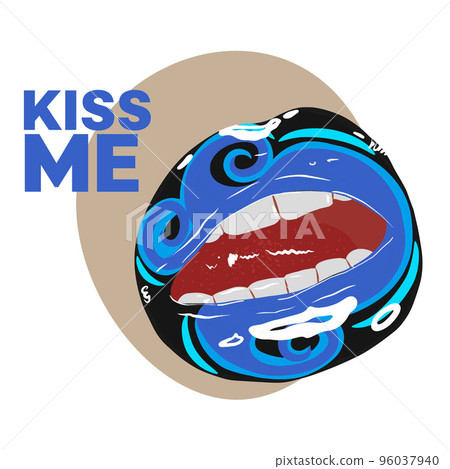 Nautical design, kiss me, inscription, stylish card with painted lips, bright makeup Nautical design, kiss me, inscription, stylish card with painted lips, bright makeup 96037940