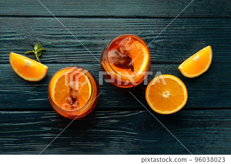 Concept of fresh alcohol drink, Aperol Spritz, top view 96038023