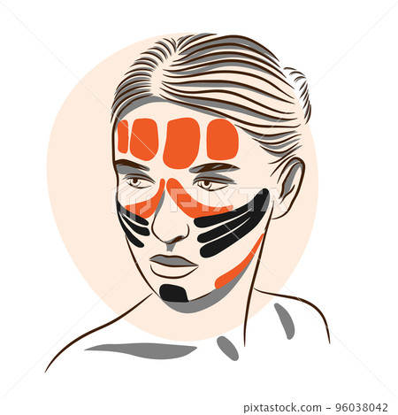 Portrait of a girl, self care, taping technique, kinesiology facial taping 96038042