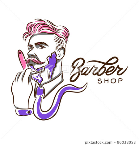 Barbershop, man with shaving, beauty salon decoration 96038058