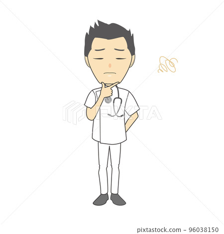 一個穿著麻煩的凱西式白大褂的男人的插圖 一個穿著麻煩的凱西式白大褂的男人的插圖 96038150