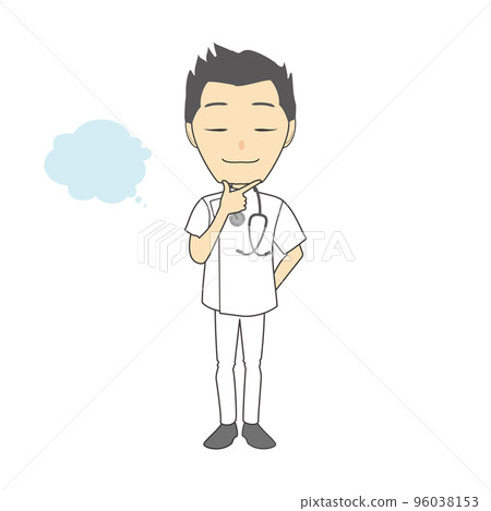 一個穿著富有想像力的凱西式白大衣的男人的插圖 96038153