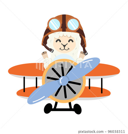 pilot alpaca flying plane cartoon 96038311