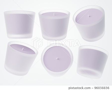 Glass container candle mock-up 3D render, lavender scented purple candle design ready template Glass container candle mock-up 3D render, lavender scented purple candle design ready template 96038836