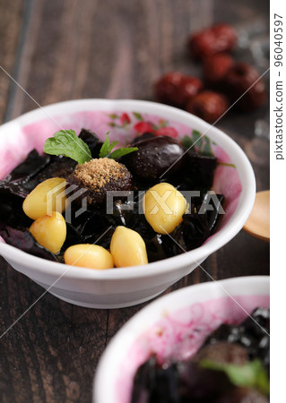 Local Thai dessert glass jelly isolated in wood background 96040597