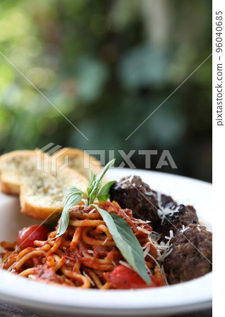 Spaghetti Meatballs on wood background Spaghetti Meatballs on wood background 96040685