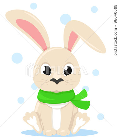 Hare with a scarf sits on a white background. christmas character Hare with a scarf sits on a white background. christmas character 96040689