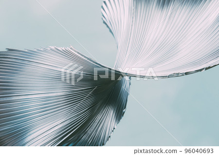 Monochrome background. Abstract design. Striped aluminum. Blue gray white color glow curved ripple texture metal piece decorative illustration poster. Monochrome background. Abstract design. Striped aluminum. Blue gray white color glow curved ripple texture metal piece decorative illustration poster. 96040693