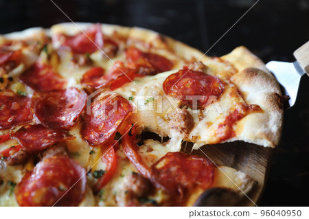 pepperoni pizza in close up pepperoni pizza in close up 96040950