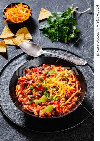 Black Bean Soup with spiral pasta and vegetables 96041824