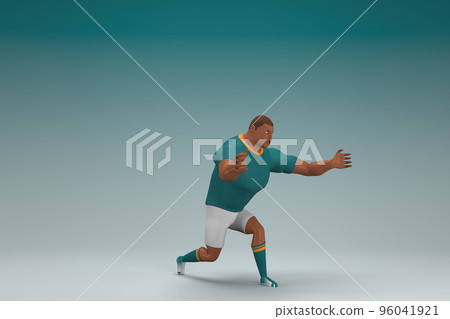 An athlete wearing a green shirt and white pants. He is pulling or pushing something. 3d rendering of cartoon character in acting. An athlete wearing a green shirt and white pants. He is pulling or pushing something. 3d rendering of cartoon character in acting. 96041921