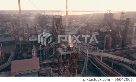 industry metallurgical plant dawn smoke smog emissions bad ecology aerial image. download image 96042005