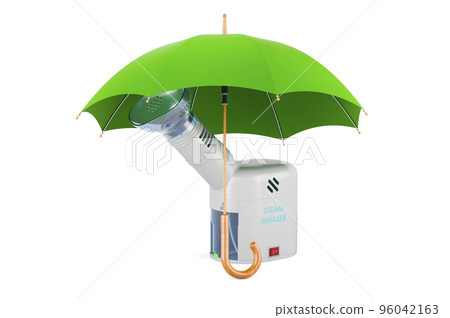 Facial Steamer, Steam Inhaler, Personal Humidifier, Vaporizer or Vocal Steamer under umbrella, 3D rendering Facial Steamer, Steam Inhaler, Personal Humidifier, Vaporizer or Vocal Steamer under umbrella, 3D rendering 96042163