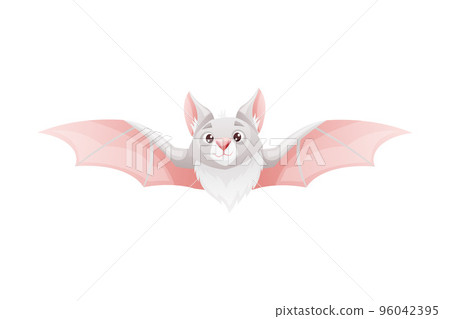 Funny Grey Bat with Cute Snout and Pointed Ears Flying with Spread Wing Vector Illustration Funny Grey Bat with Cute Snout and Pointed Ears Flying with Spread Wing Vector Illustration 96042395