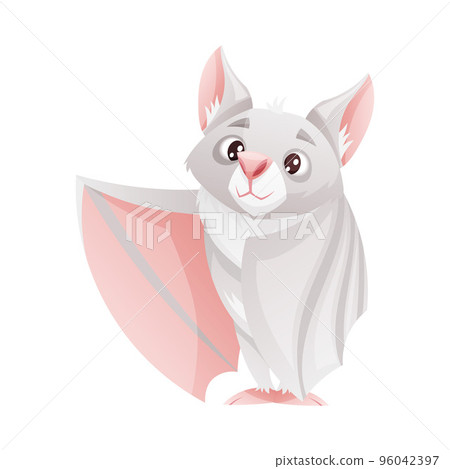 Funny Grey Bat with Cute Snout and Pointed Ears Standing with Spread Wing Vector Illustration Funny Grey Bat with Cute Snout and Pointed Ears Standing with Spread Wing Vector Illustration 96042397