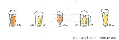 Beer icons collection. Set of 5 different glasses with light and dark beers. Colorful modern sign and labels for pubs, bars and wen design.  96042500