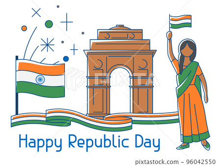 Illustration of Happy Republic Day of India. Indian national traditional holiday. 96042550
