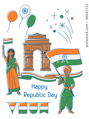 Illustration of Happy Republic Day of India. Indian national traditional holiday. 96042552