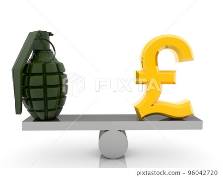 The concept of balance between a hand grenade and the English currency symbol 96042720