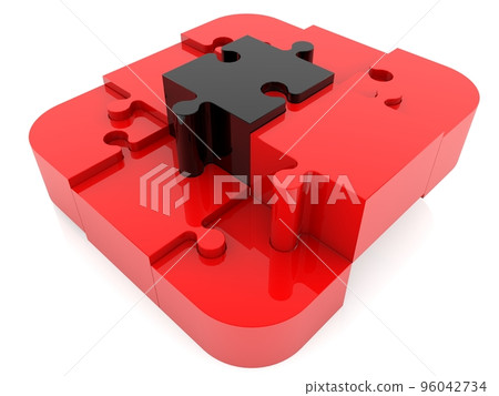 Black puzzle piece at the top of the pyramid between red puzzle pieces 96042734
