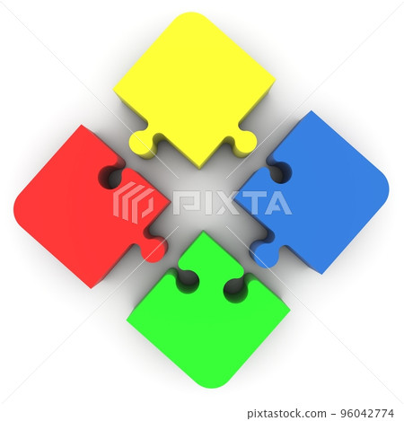 Four puzzle pieces at the time of connection Four puzzle pieces at the time of connection 96042774