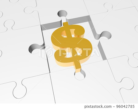 Dollar symbol between puzzle pieces in close-up 96042785