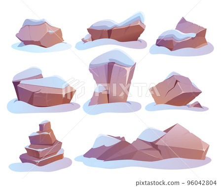 Cartoon set of big stones, rough boulders or hard rock lumps 96042804