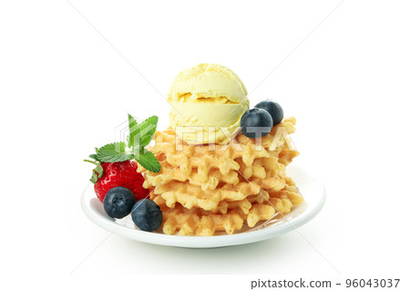 Concept of tasty food with wafers, isolated on white background 96043037