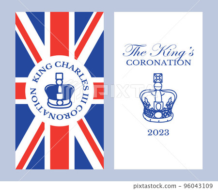 Poster for King Charles III Coronation with British flag vector illustration.  96043109