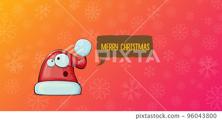 Vector cartoon Santa Claus red hat with smile face isolated on pink horizontal bannner background with snowflakes. Merry Christmas greeting banner with funny monster Santa Claus hat. Santa hat Vector cartoon Santa Claus red hat with smile face isolated on pink horizontal bannner background with snowflakes. Merry Christmas greeting banner with funny monster Santa Claus hat. Santa hat 96043800