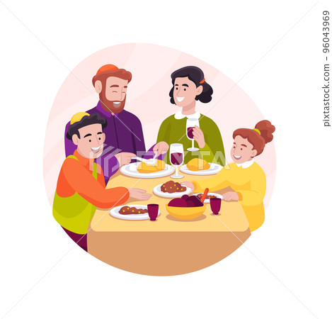 Celebrating shabbat isolated cartoon vector illustration. Celebrating shabbat isolated cartoon vector illustration. 96043969